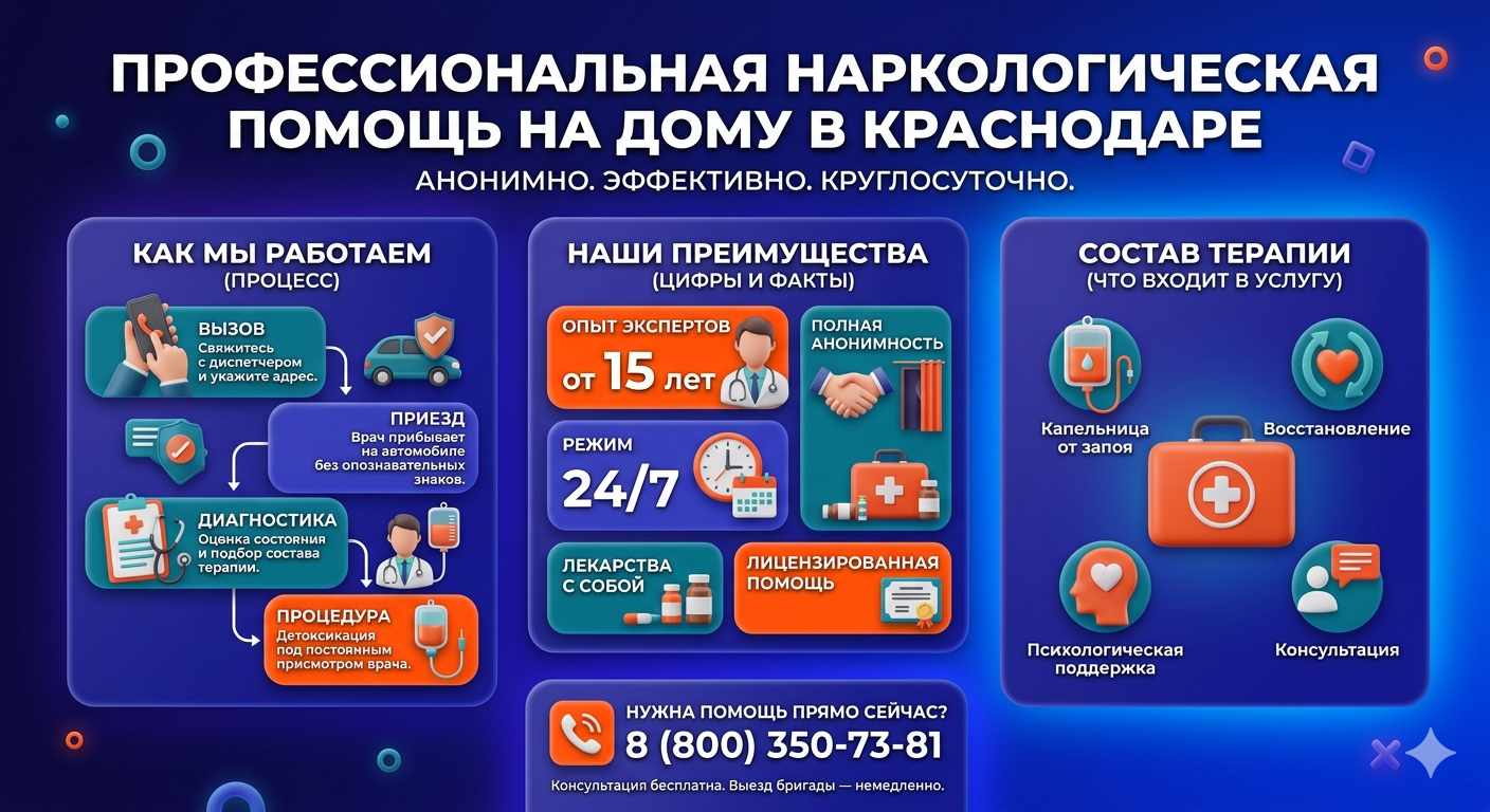 Инфографика о принципах лечения алкоголизма на дому в Южной Озереевке: этапы вызова нарколога, преимущества анонимной детоксикации и состав медицинской помощи.